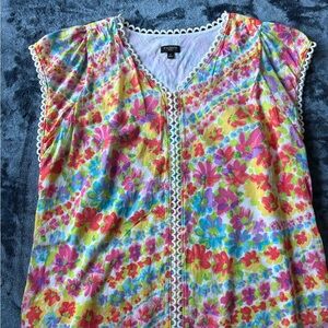Talbots Colorful Floral Blouse with Lace Detail